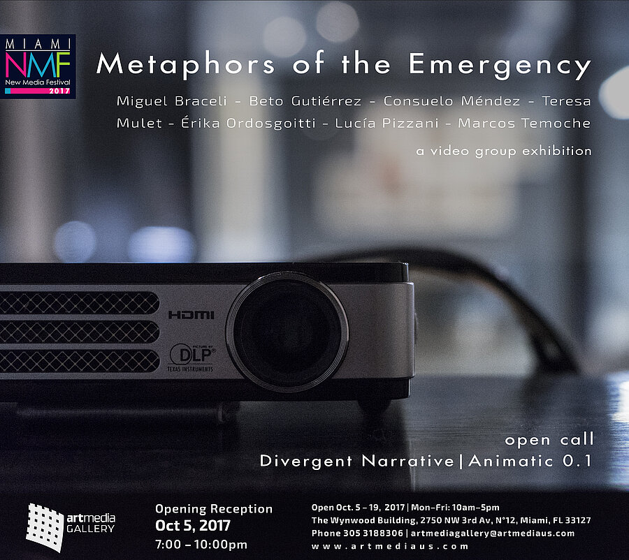 Invitation & Installation views | Metaphors of the Emergency | Divergent Narrative | Animatic 0.1  | Miami FL